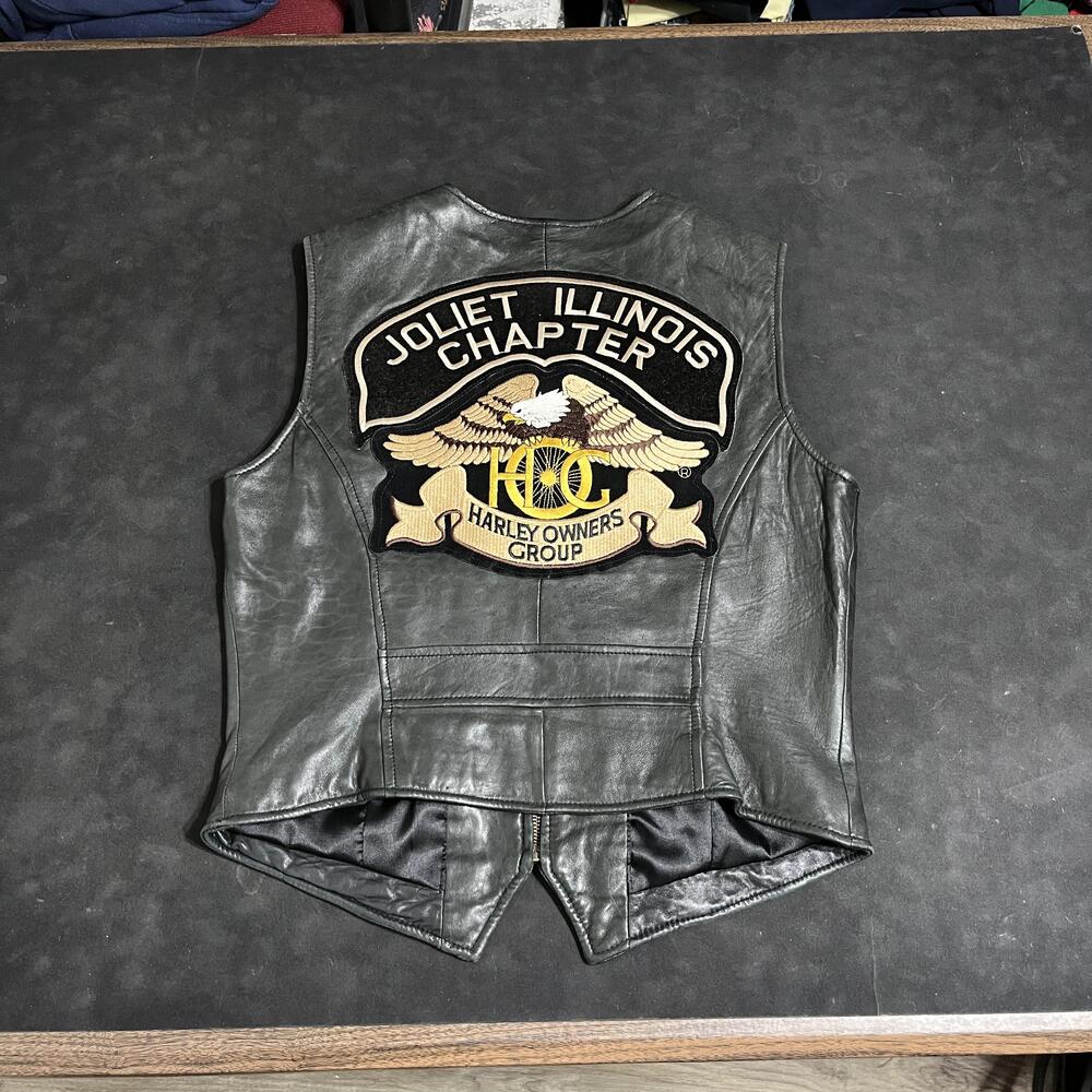 Wilson Leather Vest Womens Large Black Harley Davidson Owners Group HOG Indiana